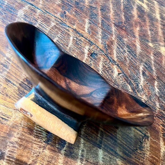 Mid Century Hawaiian Monkey Pod Pedestal Bowl - Picture 4 of 7